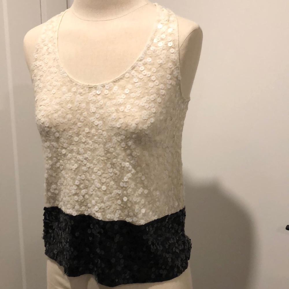 J Crew black and cream sequin top